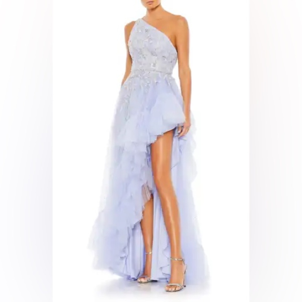 NWT Mac Duggal Purple Embellished One Shoulder Asymmetrical Gown #11265 Size 6